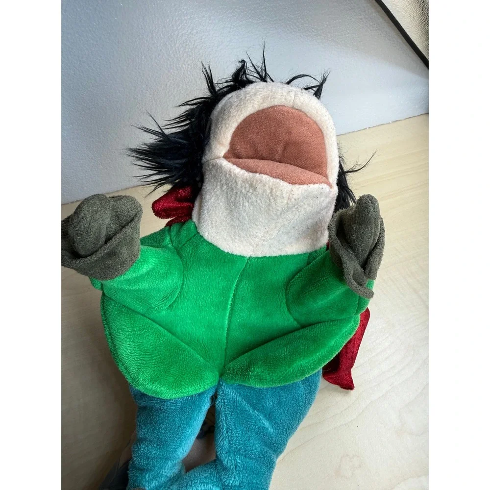 Prince Hero Hand Puppet with Red Velvet Dragon Crest Cape Black Hair Crown Plush